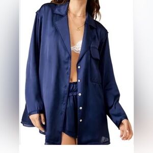 Free People Midnight Blue Satin Pajama top